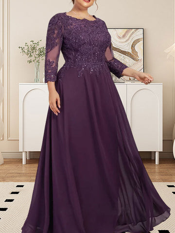 A-line Scoop Floor-Length Lace Chiffon Mother of the Bride Dress With Sequins