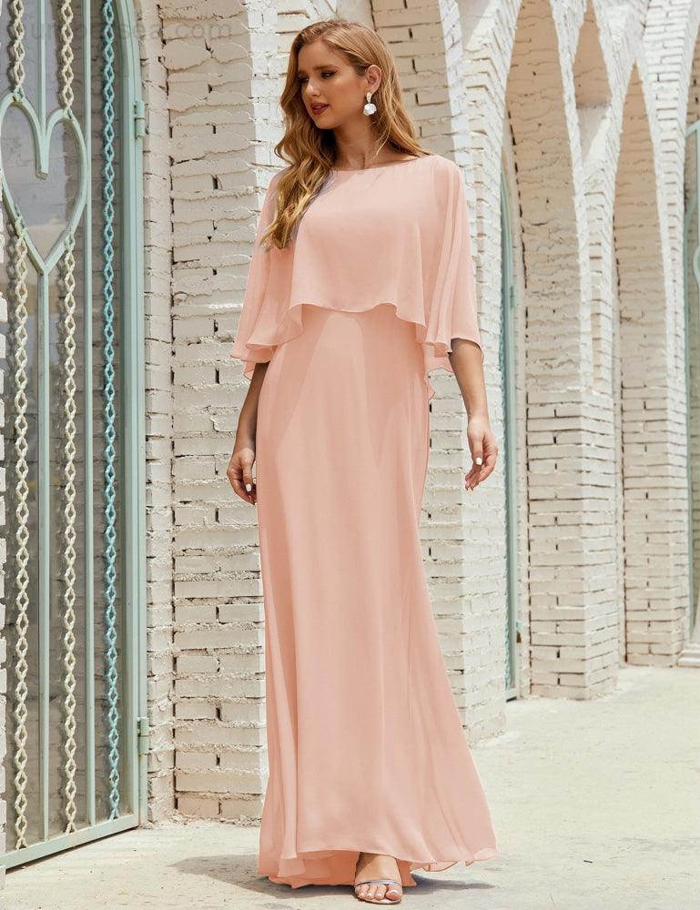 Vestido de dama de honor Sunderly para mujer, manga larga, cuello en V, de gasa, vestido formal de fiesta de boda SY28018