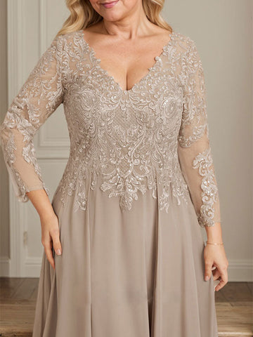 A-line V-Neck Floor-Length Lace Chiffon Mother of the Bride Dress With Sequins
