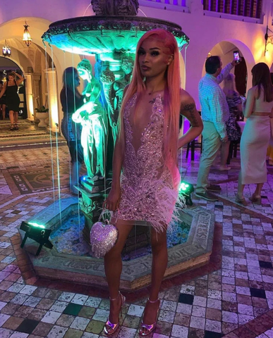 Vestido rosa de fiesta de bienvenida con lujoso bordado de cuentas, ideal para el 22 cumpleaños (modelo Y1828).