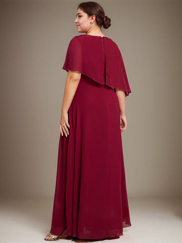 A-line Scoop Floor-Length Chiffon Lace Mother of the Bride Dress With Sequins Beading