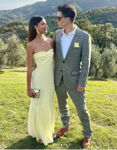 Lindo vestido de noche amarillo sin tirantes de gasa con volantes, estilo sirena, para baile de graduación Y7896