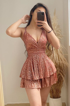 Vestido de graduación con lentejuelas, escote en V y corte en A, modelo Y2550