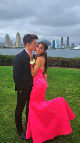 Elegant Hot Pink Mermaid Prom Dress Chic Evening Dress Y5415