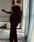 Robe de bal sirène noire sexy, robe de soirée noire Y4556