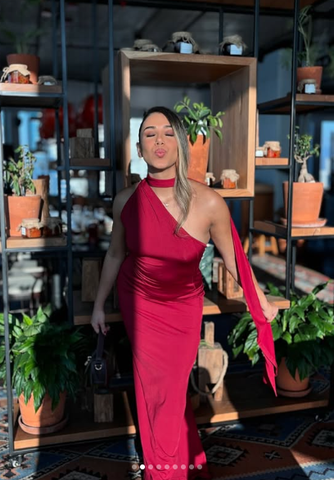 Sexy Sheath Long Prom Dress Burgundy One Shoulder Evening Gown Y8214