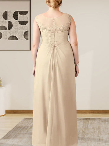 Champagne A-Line Scoop Lace Chiffon Dress