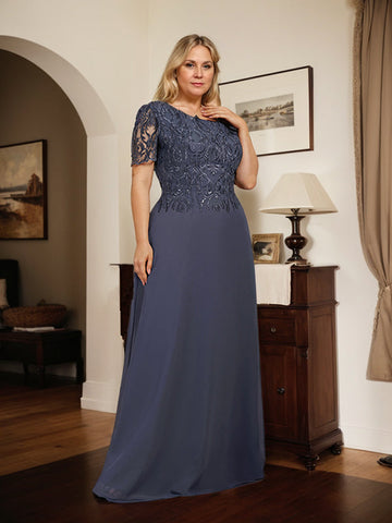 A-line Scoop Floor-Length Lace Chiffon Mother of the Bride Dress With Sequins