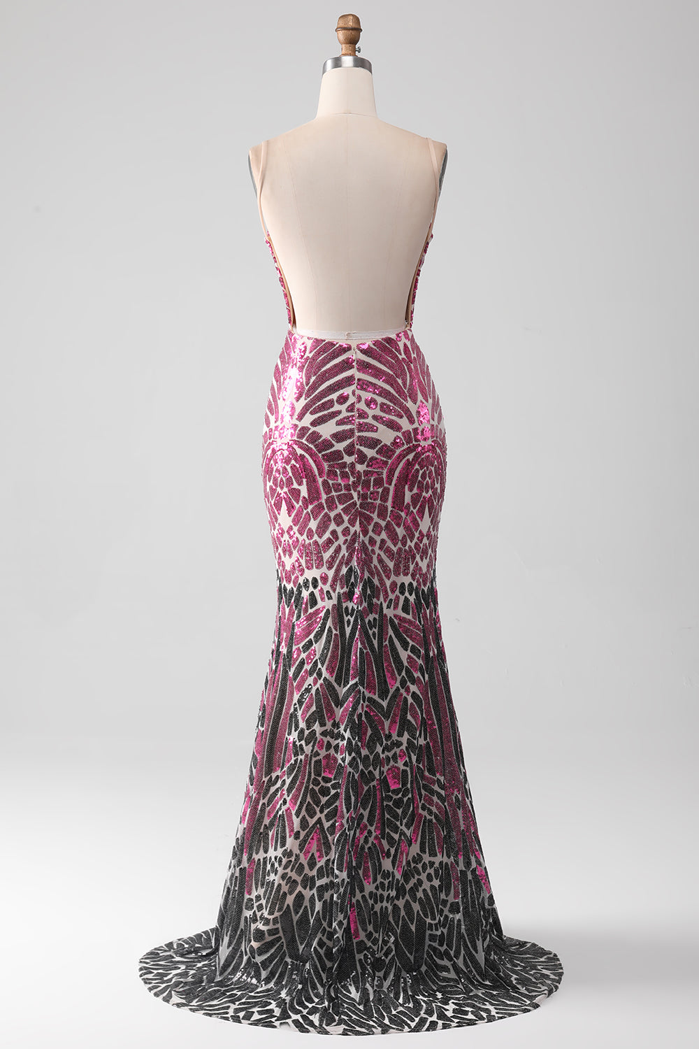 Stylish Mermaid Spaghetti Straps Pink Sequins Long Prom Dress