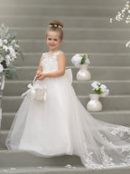 Vestido de niña de las flores sin mangas con cola desmontable de princesa de ensueño 
