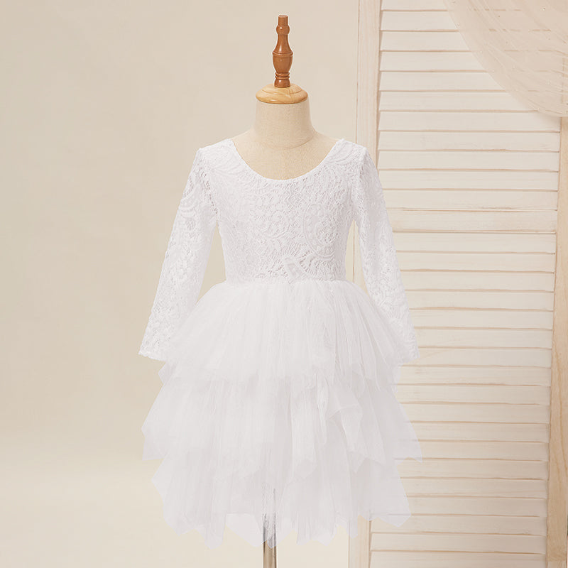 Vestido blanco de tul y encaje hasta la rodilla (2003227580) 