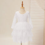 Vestido blanco de tul y encaje hasta la rodilla (2003227580) 