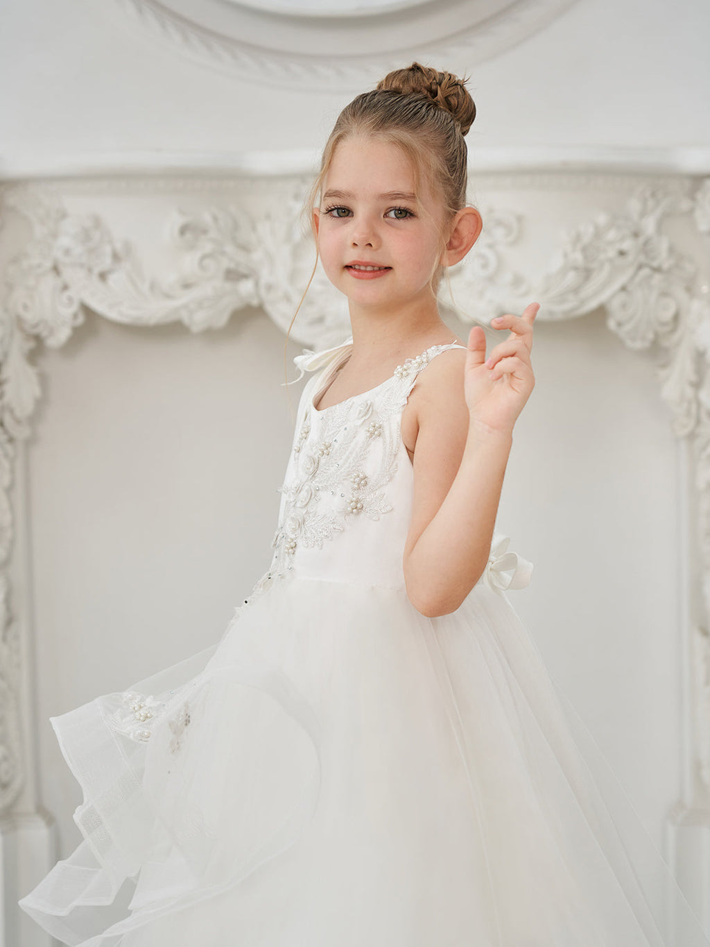 Vestido de princesa/vestido de tul hasta el suelo para niña de las flores de la primera comunión 
