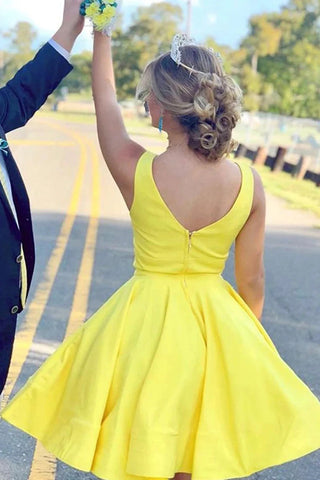 Cute A Line V Neck Yellow Short Homecoming Dress