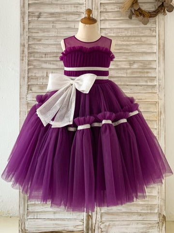 Vestido morado de tul hasta la rodilla (2003227603) 
