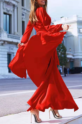 Vestidos de noche formales de celebridades con escote en V y abertura lateral. 