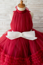 Vestido burdeos de tul hasta la rodilla (2003227640) 