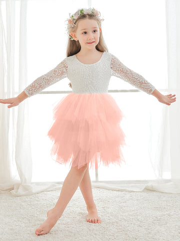 Vestido blanco de tul y encaje hasta la rodilla (2003227580) 