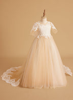 Vestido de princesa para niñas con detalles de encaje 