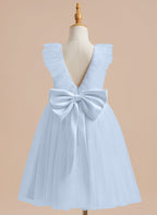 Vestido de niña de las flores de corte A, de satén y tul, hasta la rodilla 