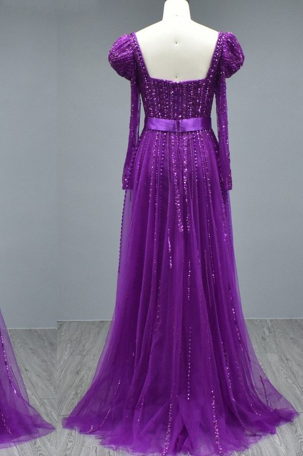 Long Sleeves Square Evening Dress Mermaid With Beadings