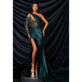 Robe longue verte sexy et ajustée à une épaule, plissée et transparente, ornée de perles 