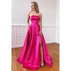 Robe de soirée longue en satin, sans bretelles, sans manches, à lacets, coupe trapèze, avec fente