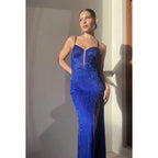 Robe de soirée fendue sans manches à bretelles fourreau/colonne et paillettes