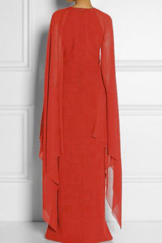 Vestidos de noche elegantes de estilo británico, lisos, con abertura y cuello redondo. 