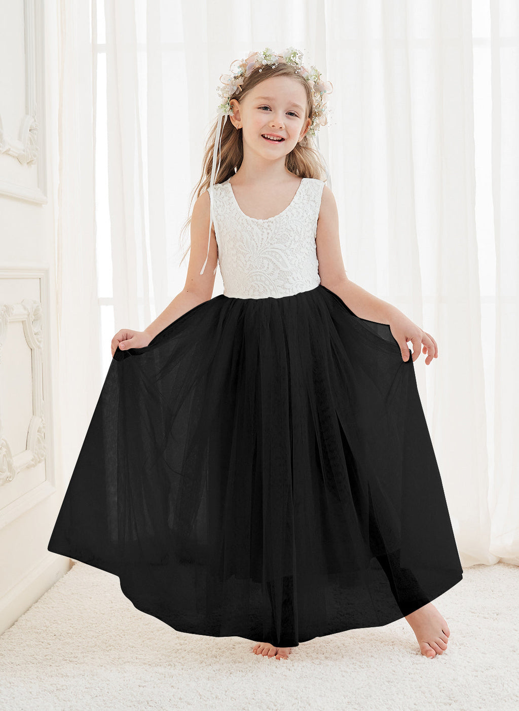 Vestido de niña de las flores de tul y encaje encantado 