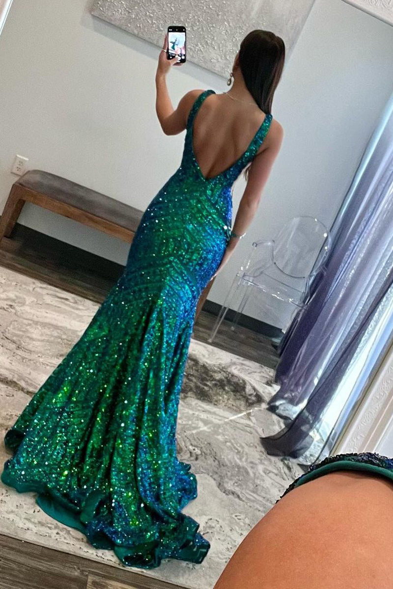 Nina | Robe de bal longue sirène rose à sequins et décolleté plongeant en V | Robe de bal longue à sequins et col V profond Nina