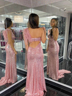 Vestido de sirena negro brillante único de un solo hombro para baile de graduación