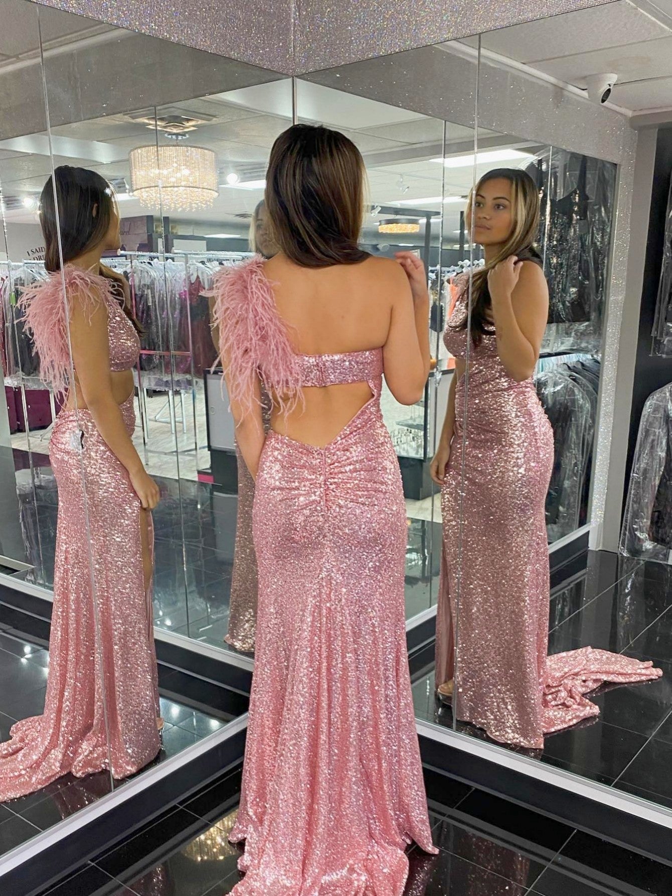 Vestido de sirena negro brillante único de un solo hombro para baile de graduación