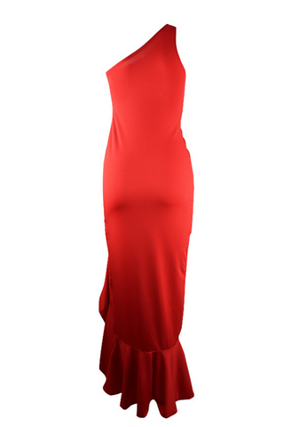 Elegante vestido de noche liso con volante y abertura en un solo hombro (8 colores) 