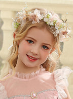 Diadema rosa para niña de las flores, ideal para uso diario, bodas u ocasiones especiales. Con encaje, lentejuelas, perlas y flores. 