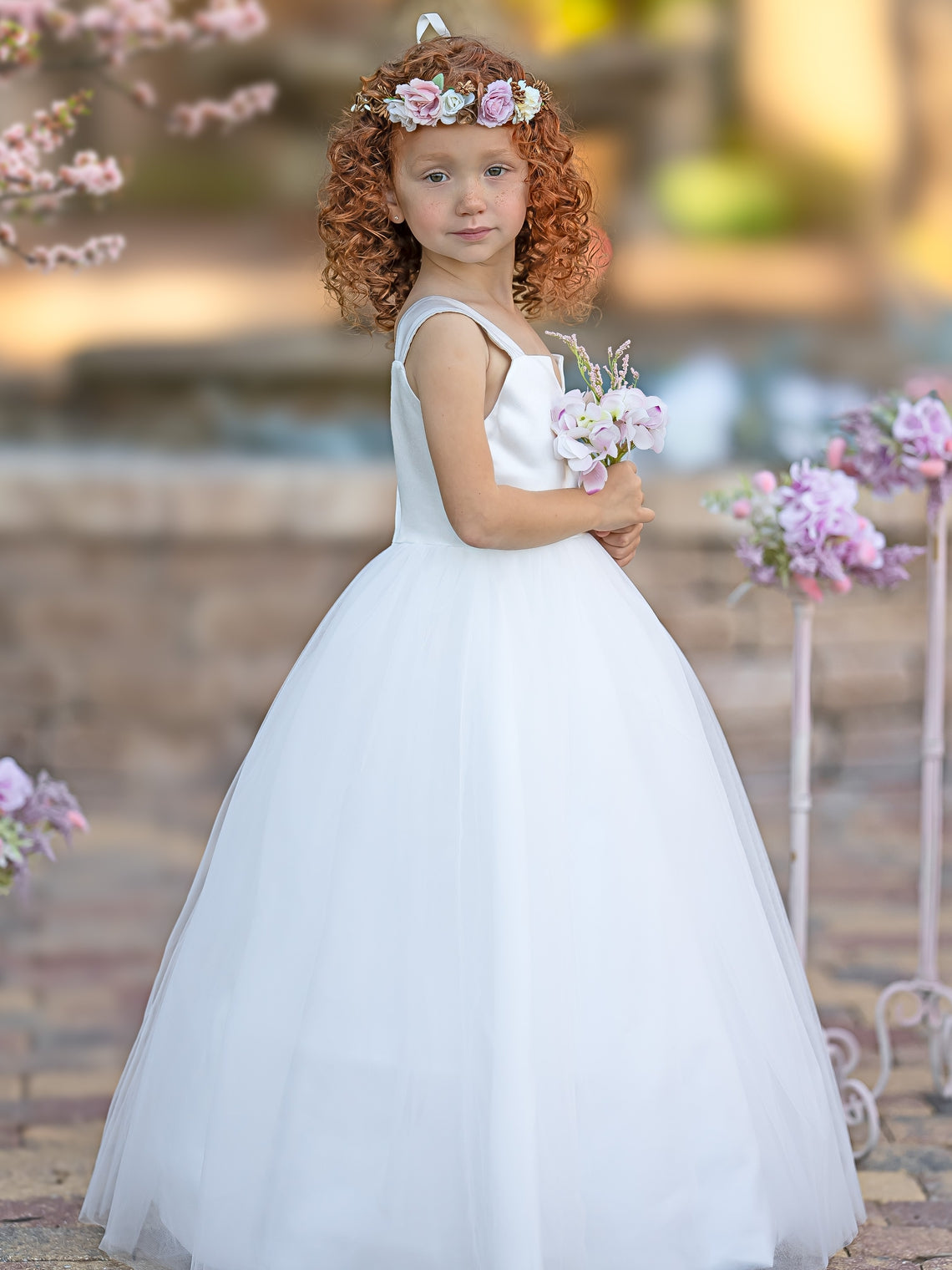 Vestido de princesa/vestido de princesa de satén y tul hasta los tobillos para niña de las flores 