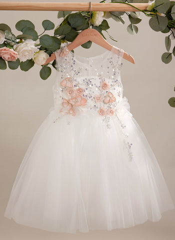 Vestido blanco de tul hasta la rodilla, corte en A (2003227138) 