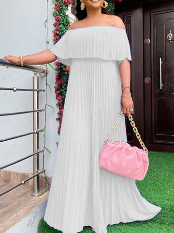 Vestidos de noche cruzados plisados ​​de color liso con hombros descubiertos 