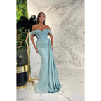 Vestido formal de noche con escote tubo y hombros descubiertos, lentejuelas, pliegues y sin mangas