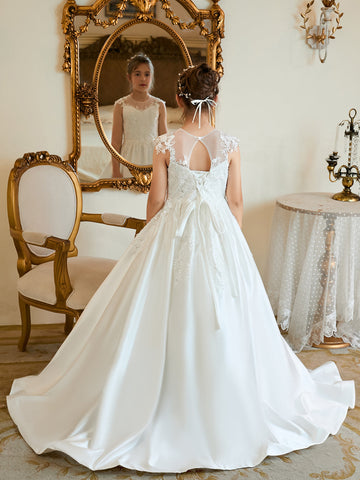 Robe de bal/robe de princesse en satin avec traîne pour la première communion, robe de demoiselle d'honneur 