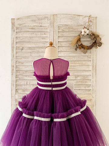 Vestido morado de tul hasta la rodilla (2003227603) 