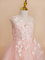 Vestido de princesa asimétrico de tul rosa para niña de las flores 