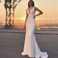 Robe de mariée sirène sexy sans bretelles, robe de mariée simple en satin sans manches, élégante robe de plage dos nu à col en V, Vestido De Novia 
