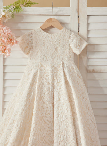 A-line Lace Sweep Train Ivory Dress (010146744)