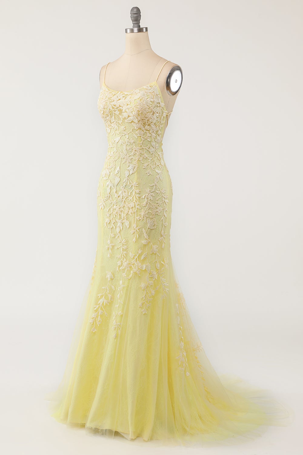 Robe de bal longue sirène violet clair avec appliques