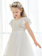 Vestido blanco de tul y encaje hasta el tobillo (2003227579) 