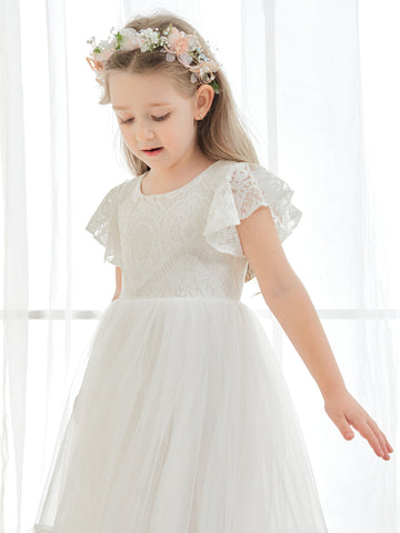 Vestido blanco de tul y encaje hasta el tobillo (2003227579) 