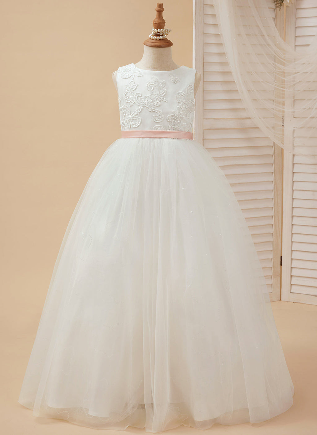 Vestido de princesa/de tul color marfil para niña de las flores 