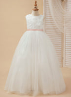 Vestido de princesa/de tul color marfil para niña de las flores 
