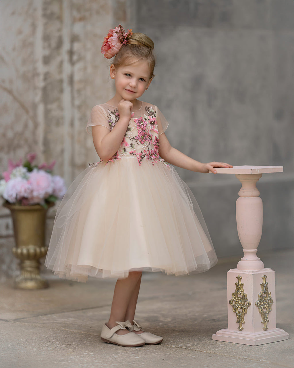 Vestido de niña de las flores de tul corte A hasta la rodilla 